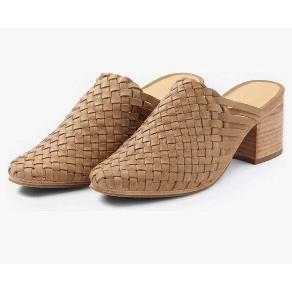 Nisolo All-Day Woven Heeled Mule SZ 9 Leather Slip-on Sandal Block Heel Almond - Picture 9 of 9